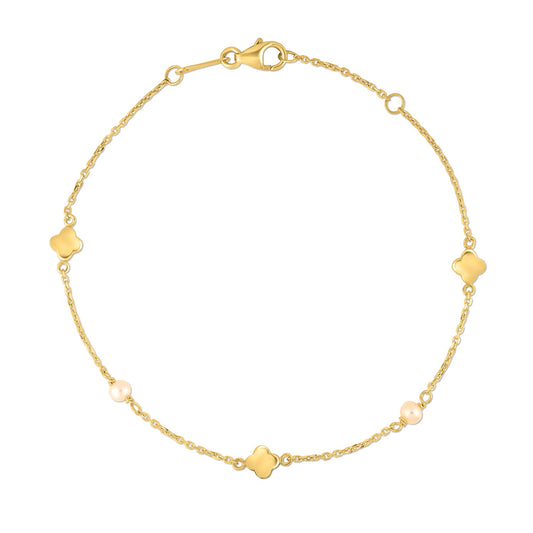 14k Yellow Gold Pearl Clover Bracelet RCJ
