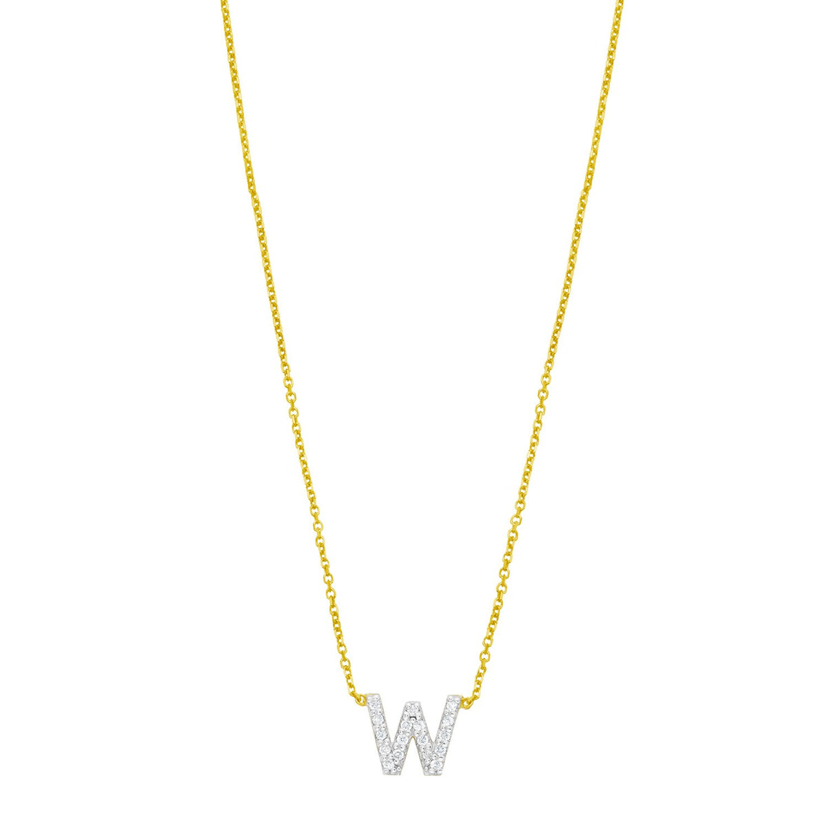 14K Yellow Gold Mini Diamond W Initial Pendant Necklace Alba Luxe
