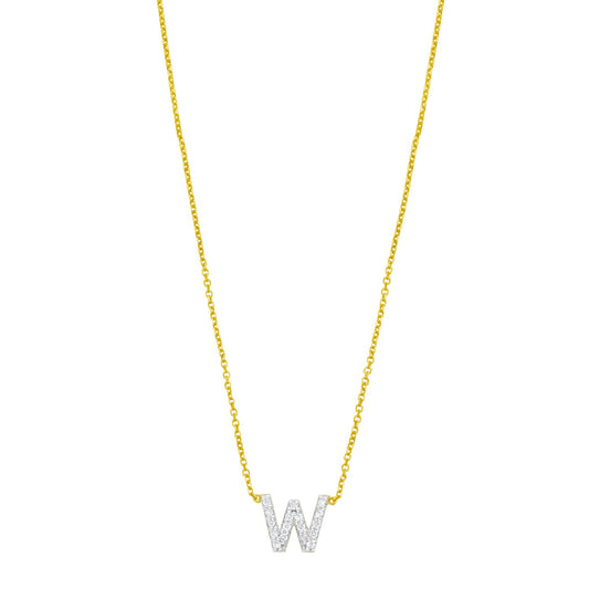 14K Yellow Gold Mini Diamond W Initial Pendant Necklace Alba Luxe