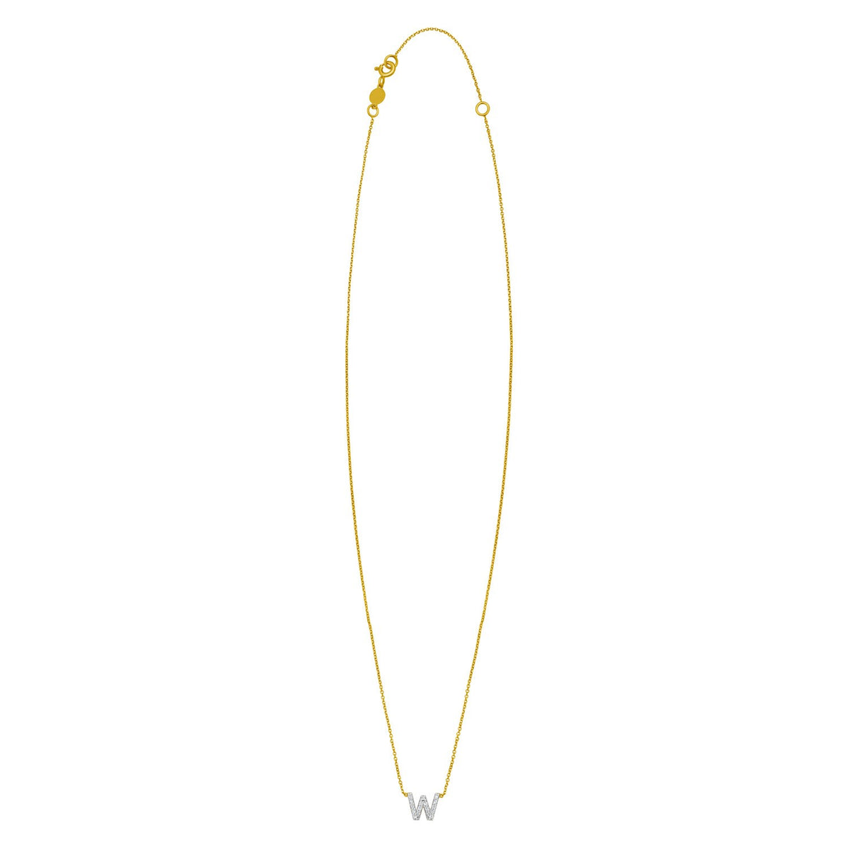 14K Yellow Gold Mini Diamond W Initial Pendant Necklace Alba Luxe