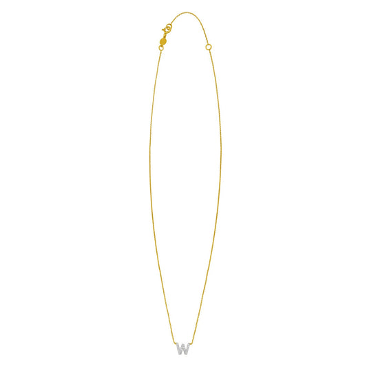 14K Yellow Gold Mini Diamond W Initial Pendant Necklace Alba Luxe