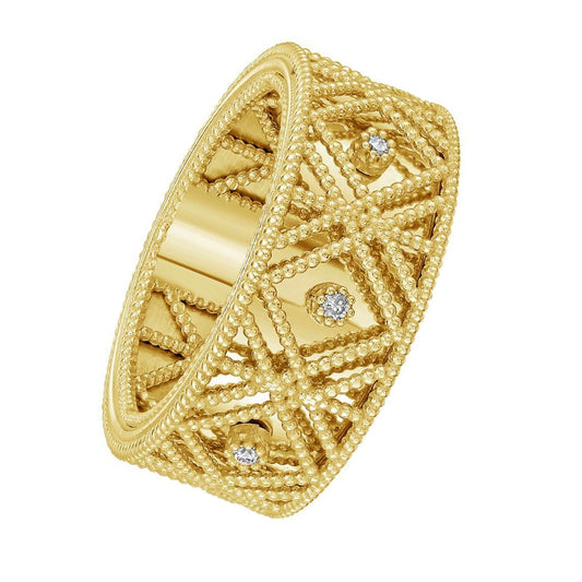 14K Yellow Gold Textured Diamond Shape Fancy Ring RCJ