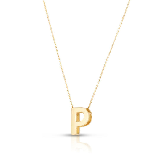 14K Yellow Gold Yours Truly Block Letter Initial P Necklace Alba Luxe