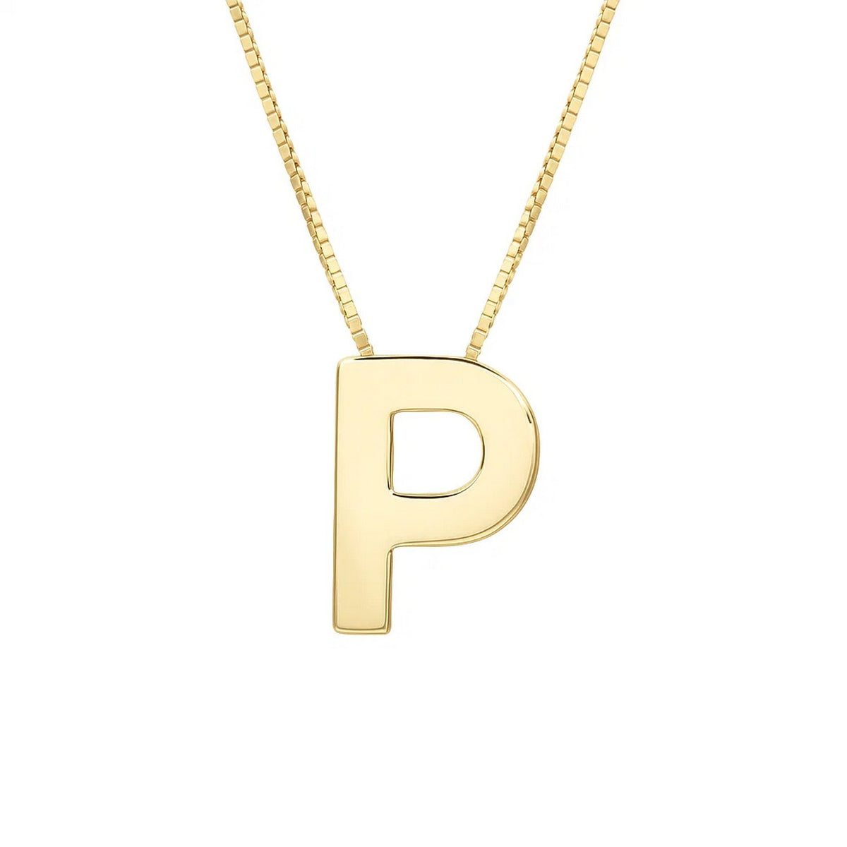 14K Yellow Gold Yours Truly Block Letter Initial P Necklace Alba Luxe