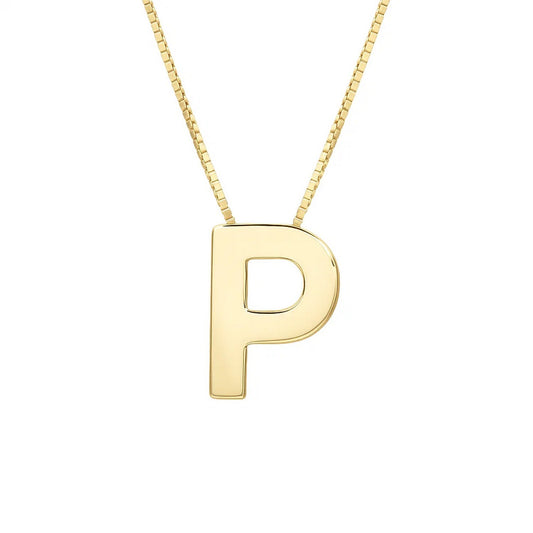14K Yellow Gold Yours Truly Block Letter Initial P Necklace Alba Luxe