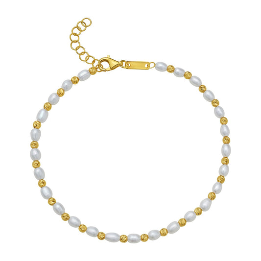 14K Yellow Gold Faceted Bead and Freshwater Pearl Bracelet (3.00 mm) RCJ