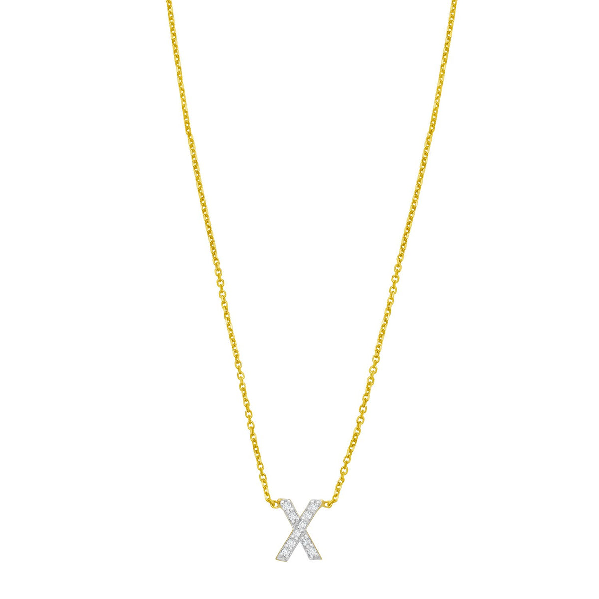 14K Yellow Gold Mini Diamond X Initial Pendant Necklace Alba Luxe