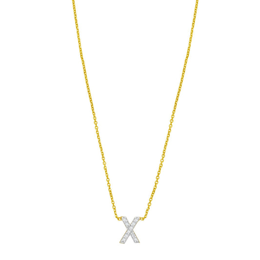 14K Yellow Gold Mini Diamond X Initial Pendant Necklace Alba Luxe