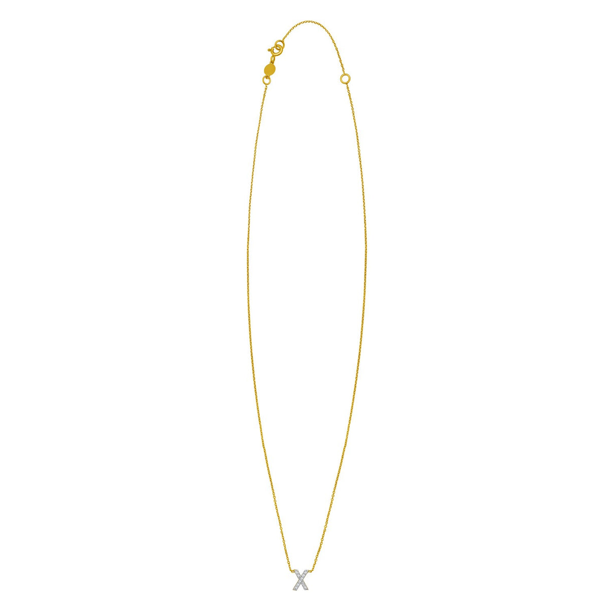 14K Yellow Gold Mini Diamond X Initial Pendant Necklace Alba Luxe