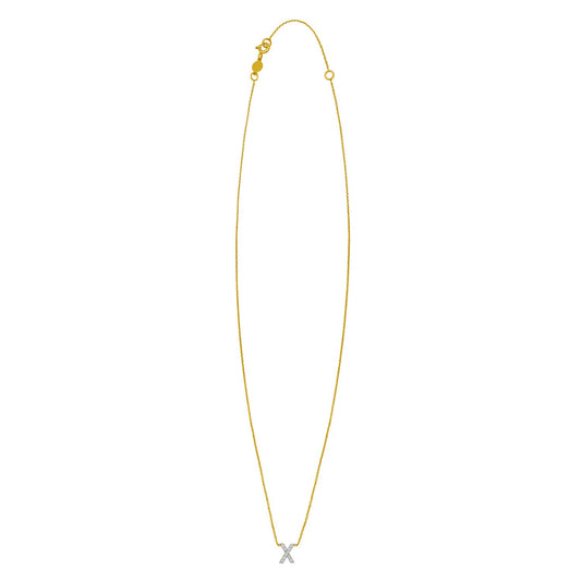 14K Yellow Gold Mini Diamond X Initial Pendant Necklace Alba Luxe