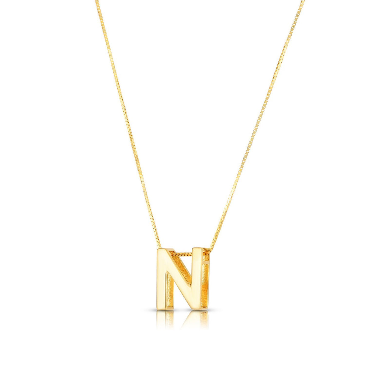 14K Yellow Gold Yours Truly Block Letter Initial N Necklace Alba Luxe
