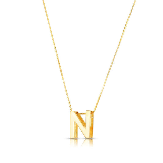 14K Yellow Gold Yours Truly Block Letter Initial N Necklace Alba Luxe