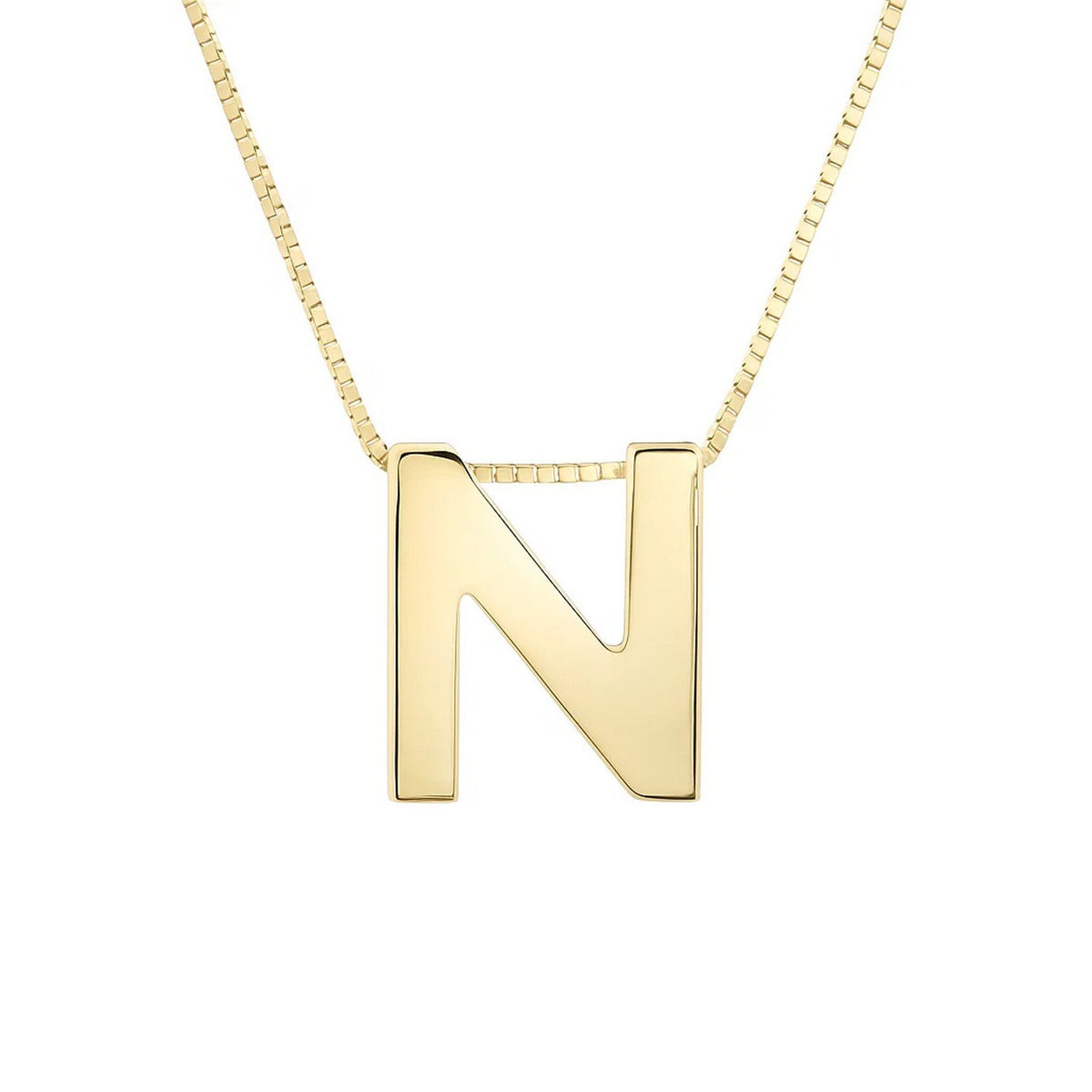 14K Yellow Gold Yours Truly Block Letter Initial N Necklace Alba Luxe