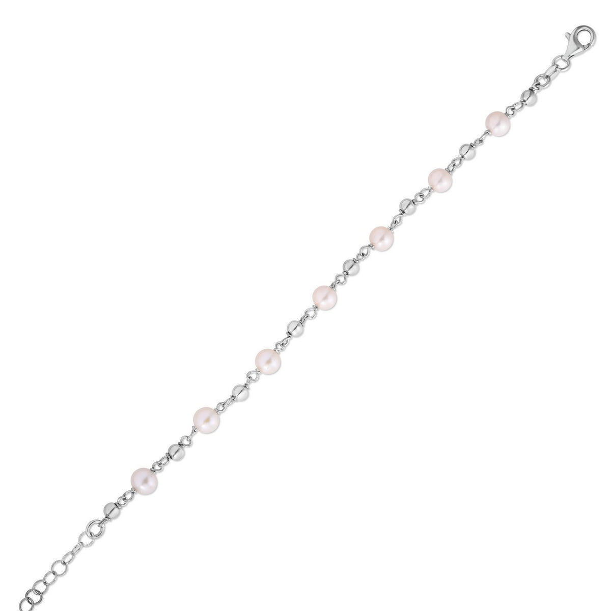 Sterling Silver Rhodium Plated Pearl Bead Bracelet RCJ