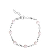 Sterling Silver Rhodium Plated Pearl Bead Bracelet RCJ