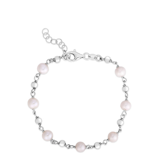 Sterling Silver Rhodium Plated Pearl Bead Bracelet RCJ