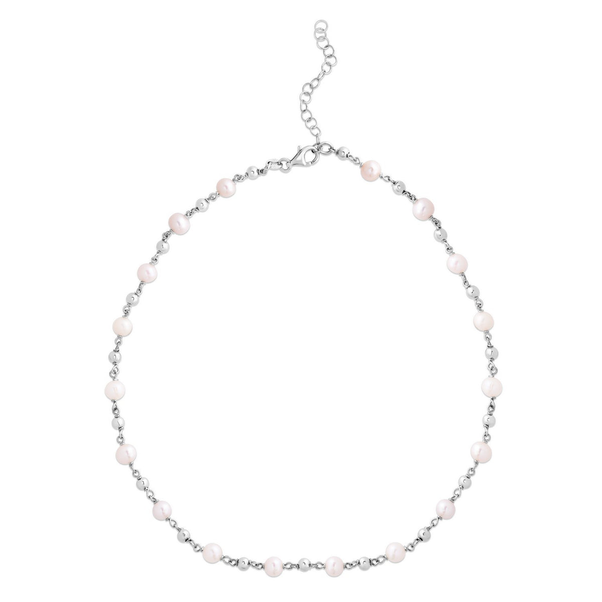 Sterling Silver Rhodium Plated Pearl Bead Bracelet RCJ