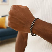 Sterling Silver Gunmetal Finish Miami Cuban Link Bracelet (7.00 mm) Alba Luxe