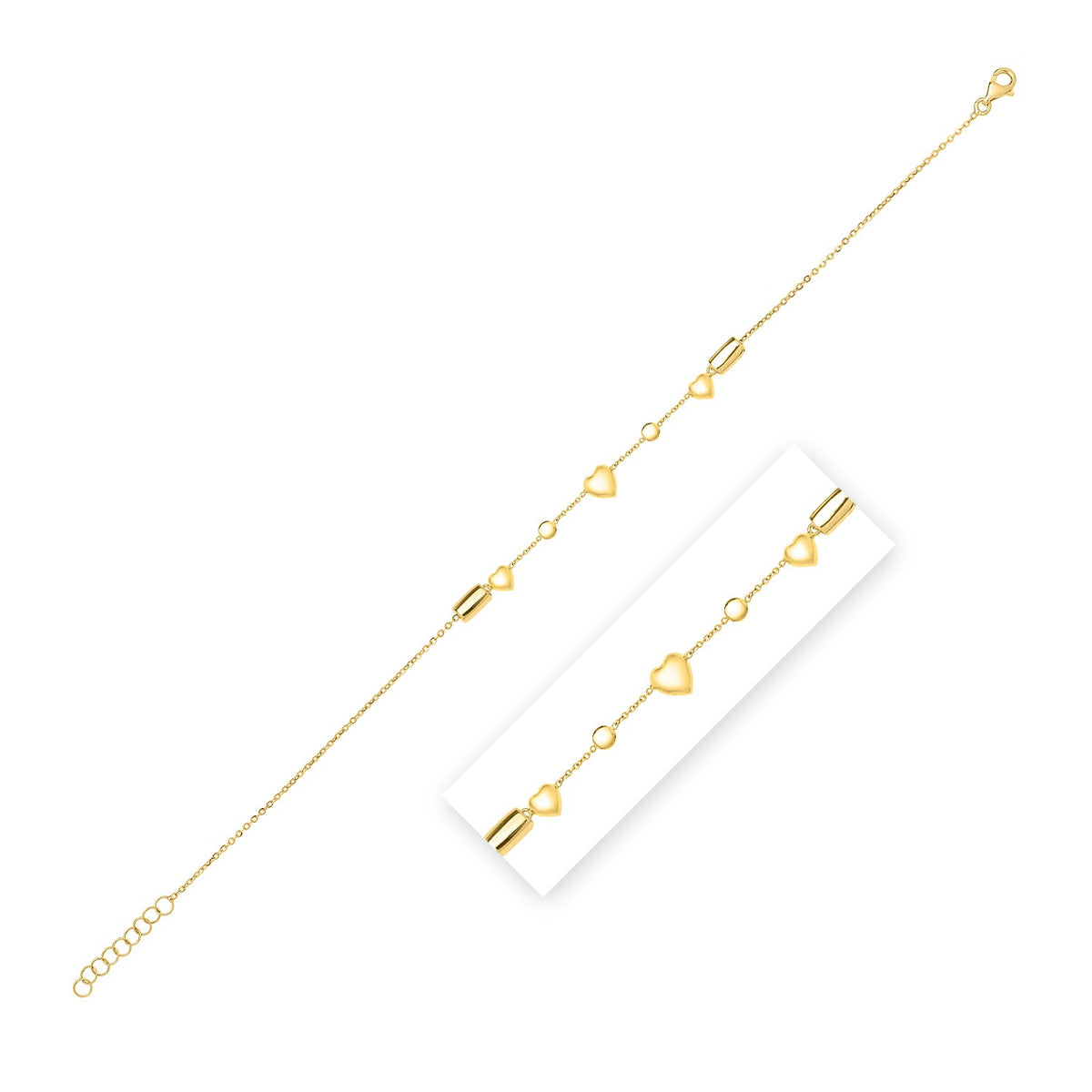 14k Yellow Gold Puff Heart Adjustable Anklet RCJ