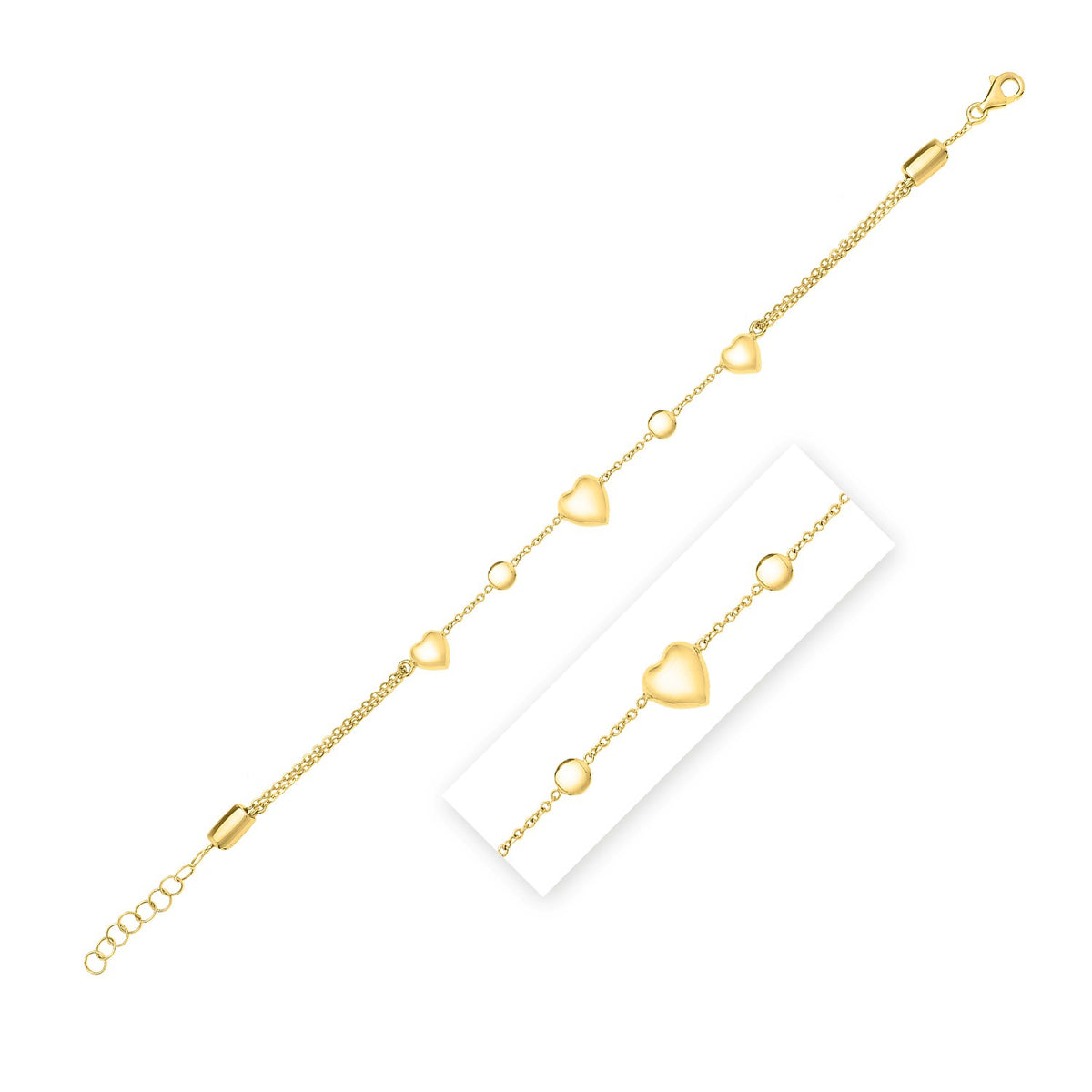 14k Yellow Gold Puff Heart Adjustable Anklet RCJ