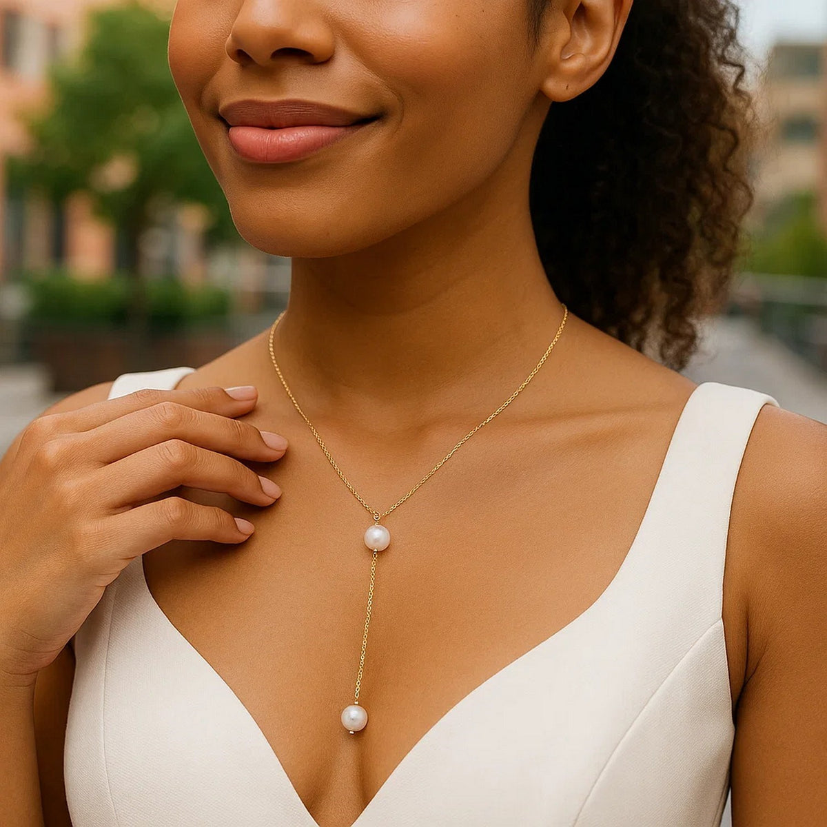 14k Yellow Gold Lariat Necklace with Pearls RCJ