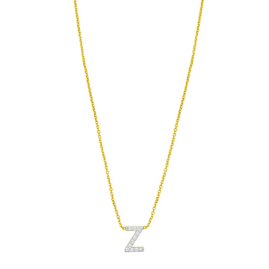 14K Yellow Gold Mini Diamond Z Initial Pendant Necklace Alba Luxe