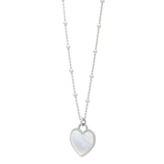 Sterling Silver Rhodium Plated and Mother of Pearl Heart Pendant Necklace RCJ