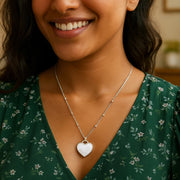 Sterling Silver Rhodium Plated and Mother of Pearl Heart Pendant Necklace RCJ