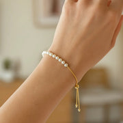 14k Yellow Gold Adjustable Friendship Bracelet with Pearls RCJ