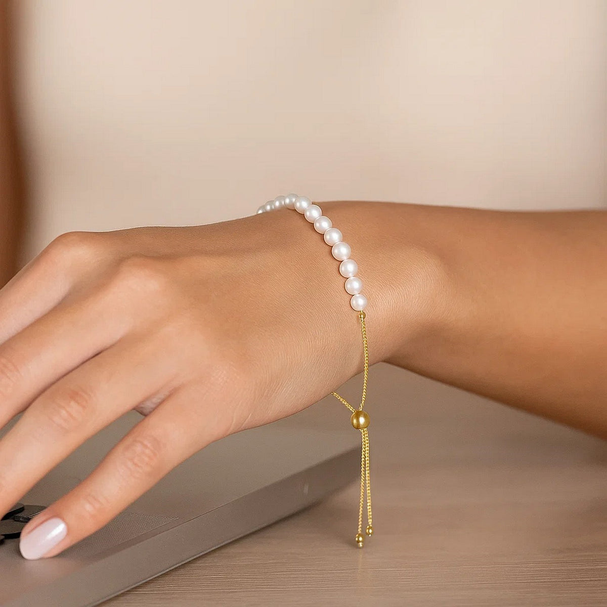 14k Yellow Gold Adjustable Friendship Bracelet with Pearls RCJ