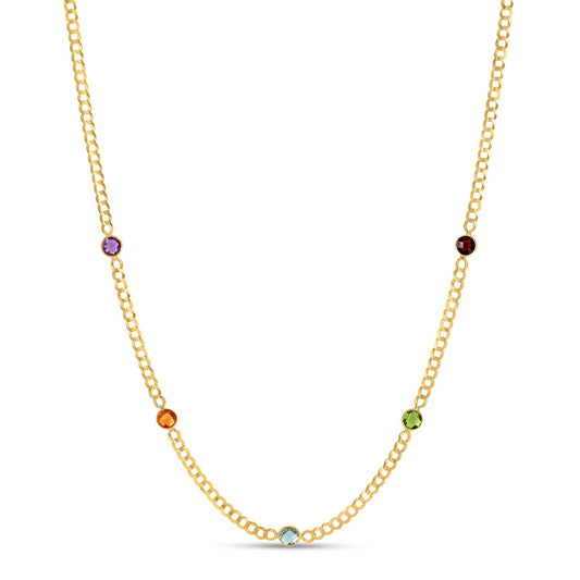 14K Yellow Gold Multi Gemstone Curb Chain Necklace RCJ