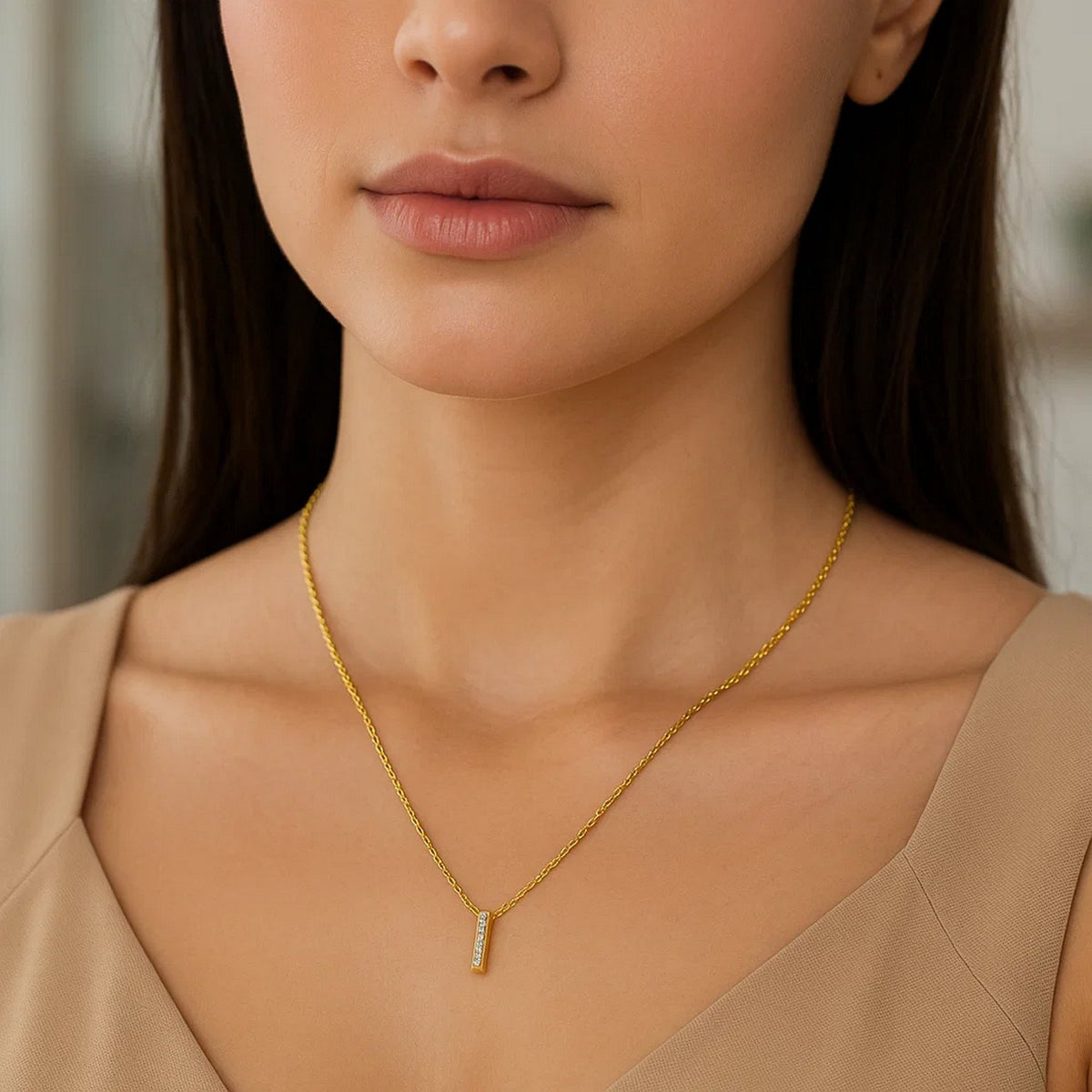 14K Yellow Gold Mini Diamond I Initial Pendant Necklace Alba Luxe