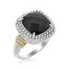 18k Yellow Gold & Sterling Silver Black Onyx and Diamond Popcorn Cushion Ring Alba Luxe
