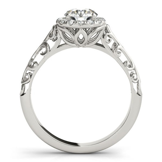 14k White Gold Halo Antique Style Round Diamond Engagement Ring (5/8 cttw) RCJ