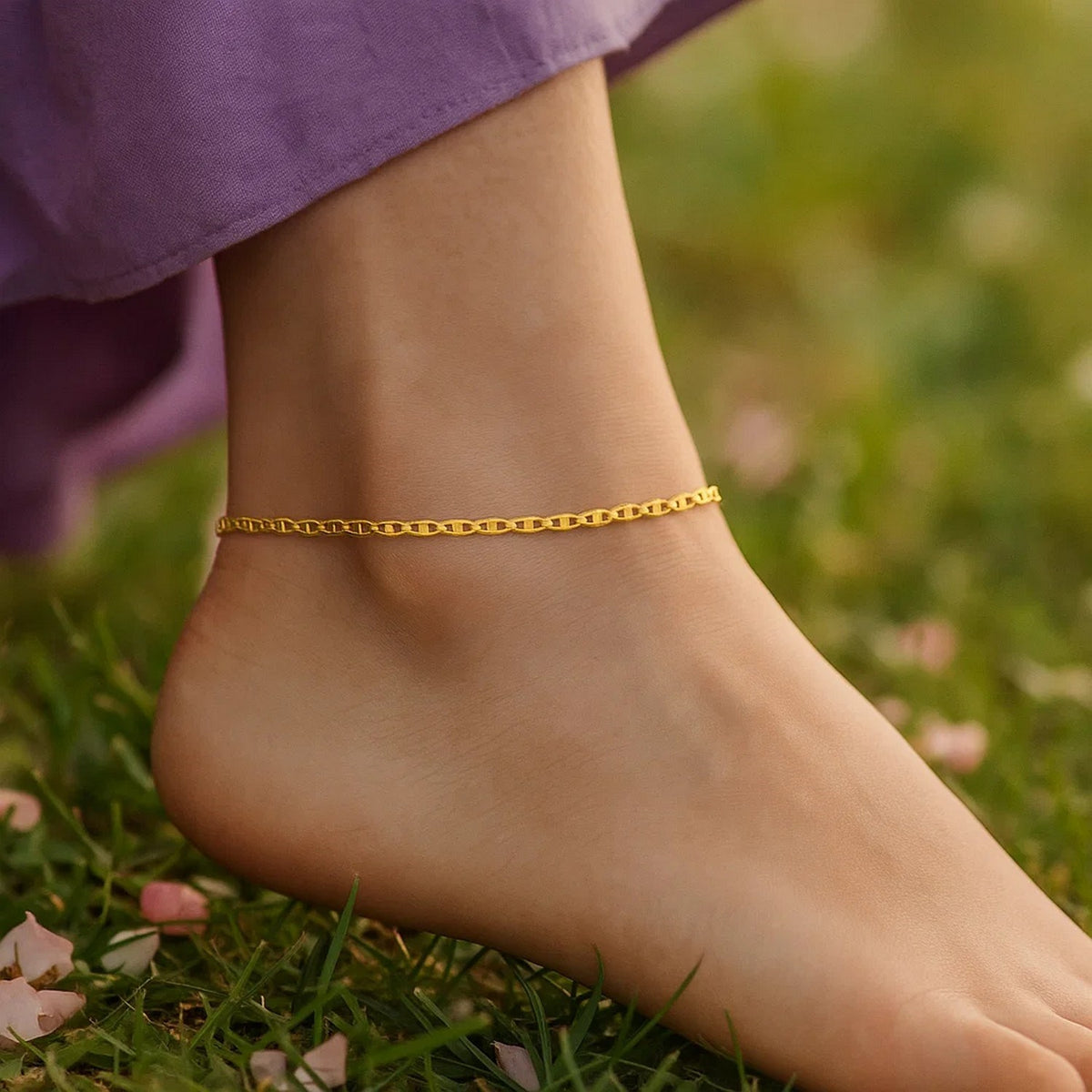10k Yellow Gold Mariner Link Anklet 1.2mm RCJ