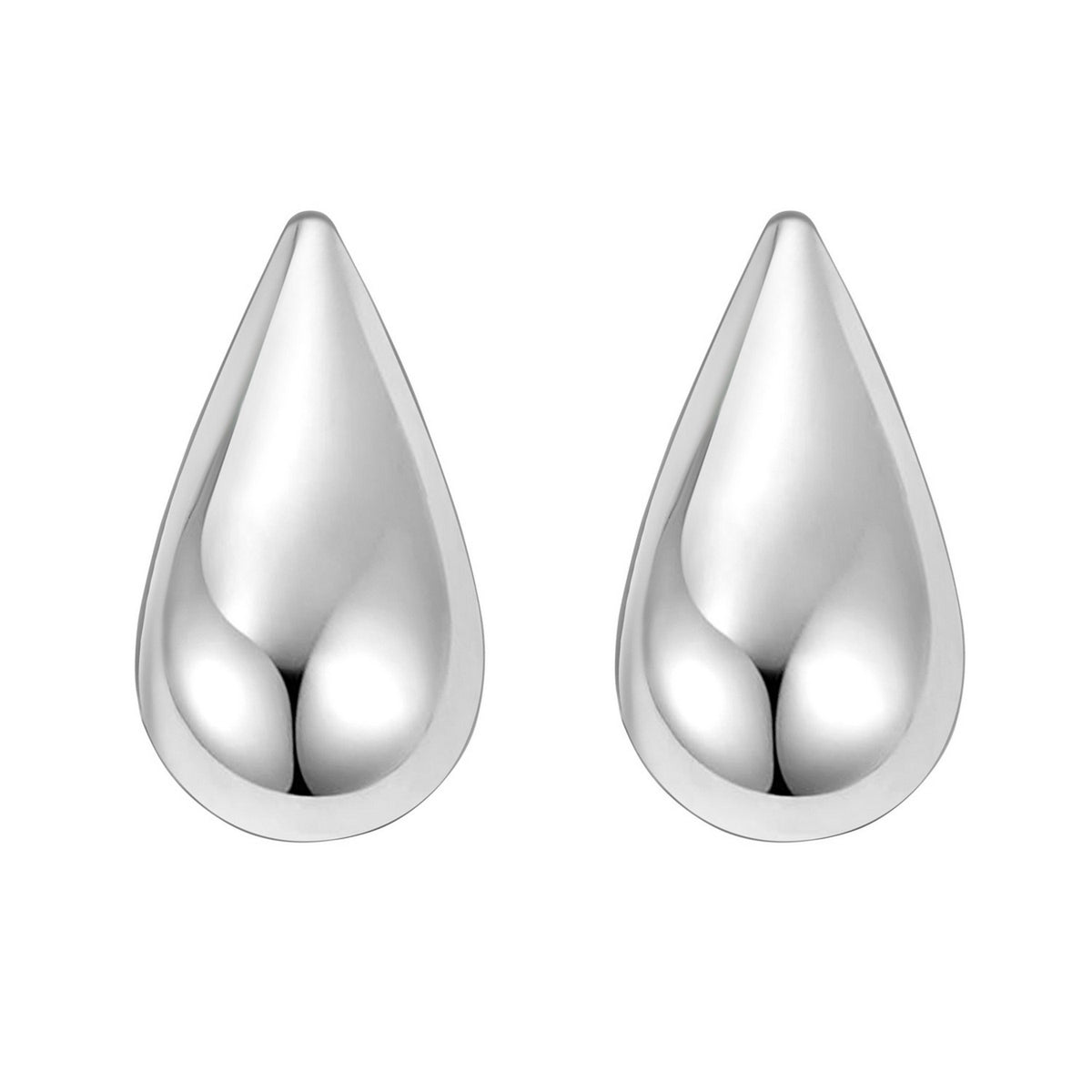 Sterling Silver Rhodium Plated Puffed Teardrop Earrings RCJ