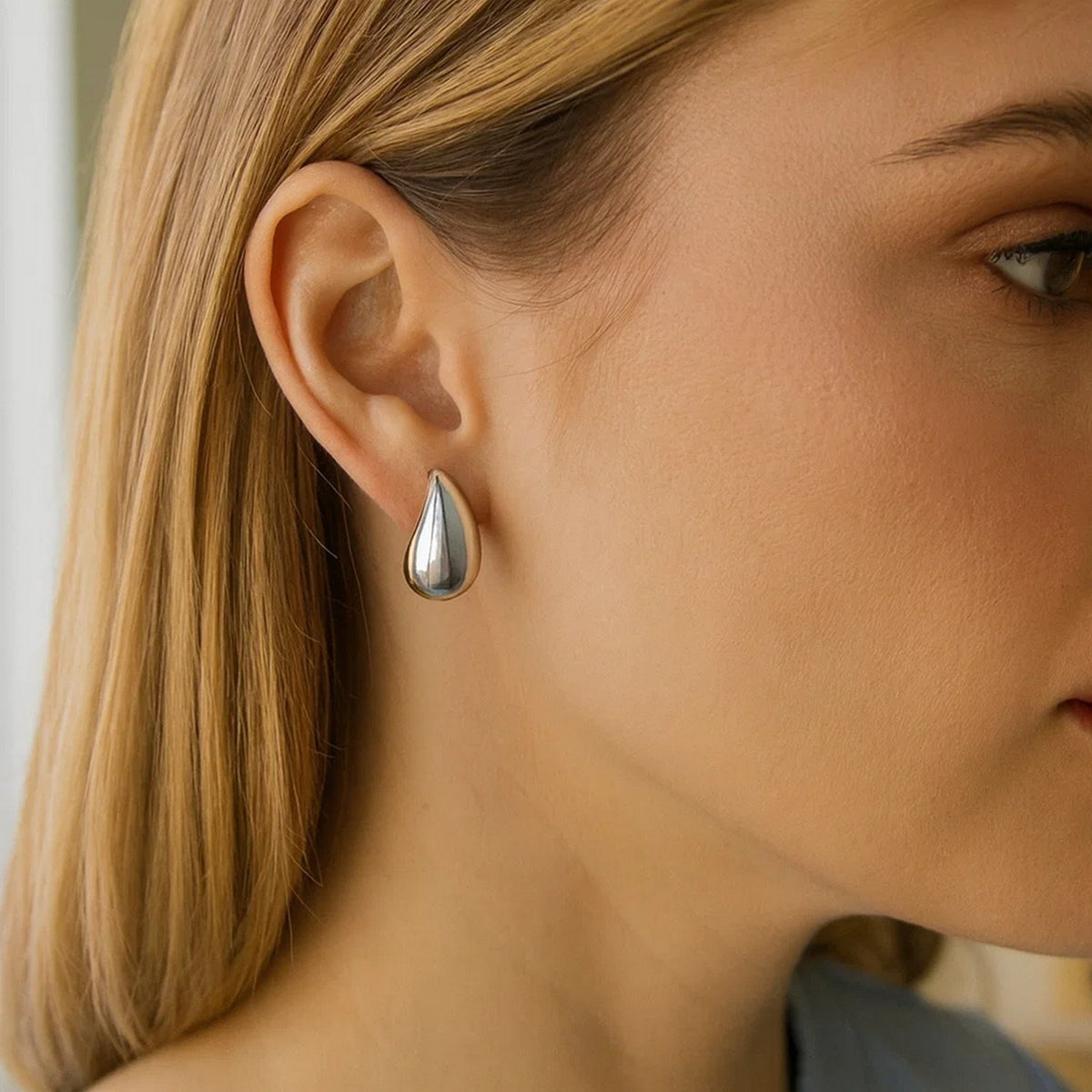 Sterling Silver Rhodium Plated Puffed Teardrop Earrings RCJ