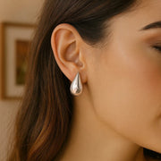 Sterling Silver Rhodium Plated Puffed Teardrop Earrings RCJ