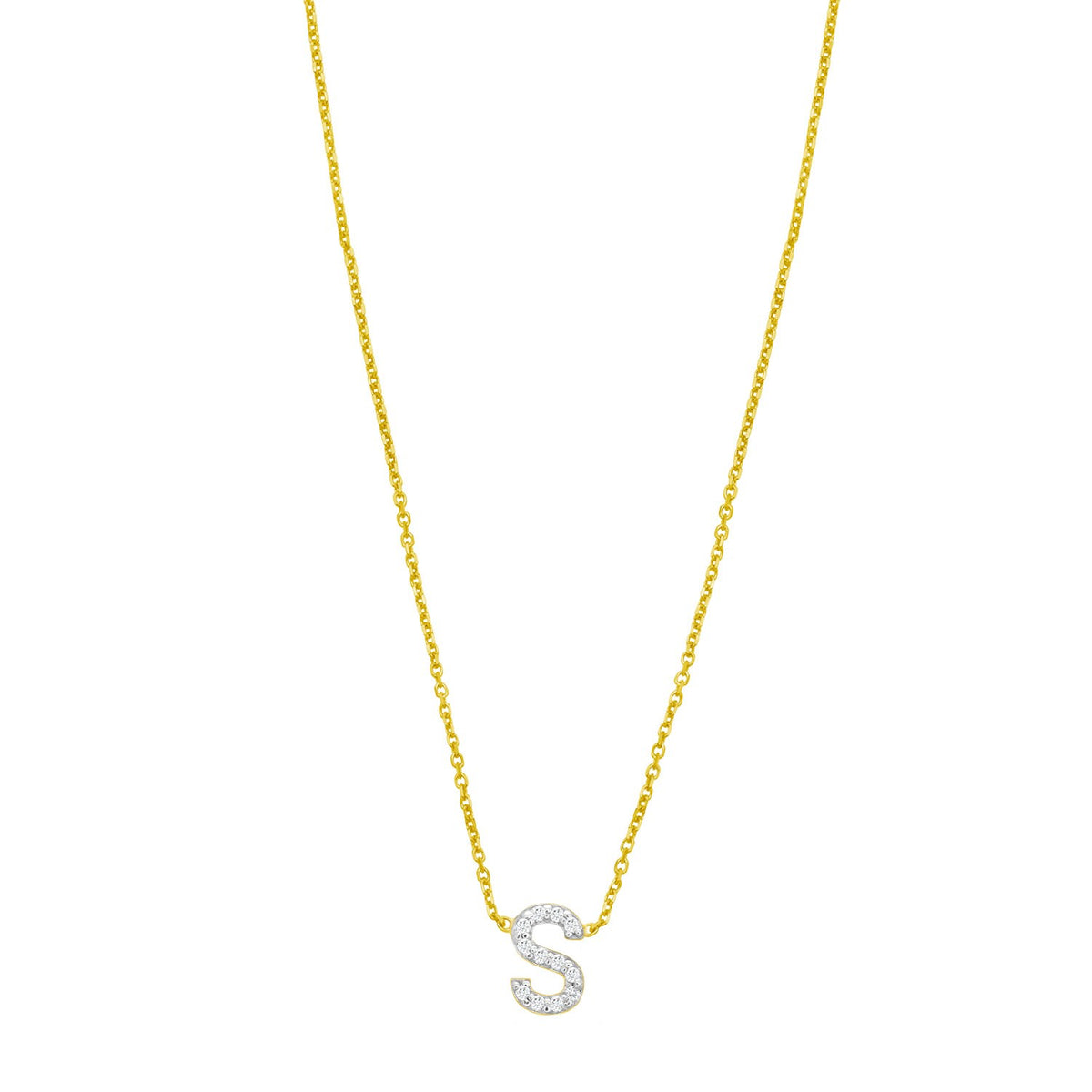 14K Yellow Gold Mini Diamond S Initial Pendant Necklace Alba Luxe