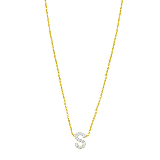 14K Yellow Gold Mini Diamond S Initial Pendant Necklace Alba Luxe