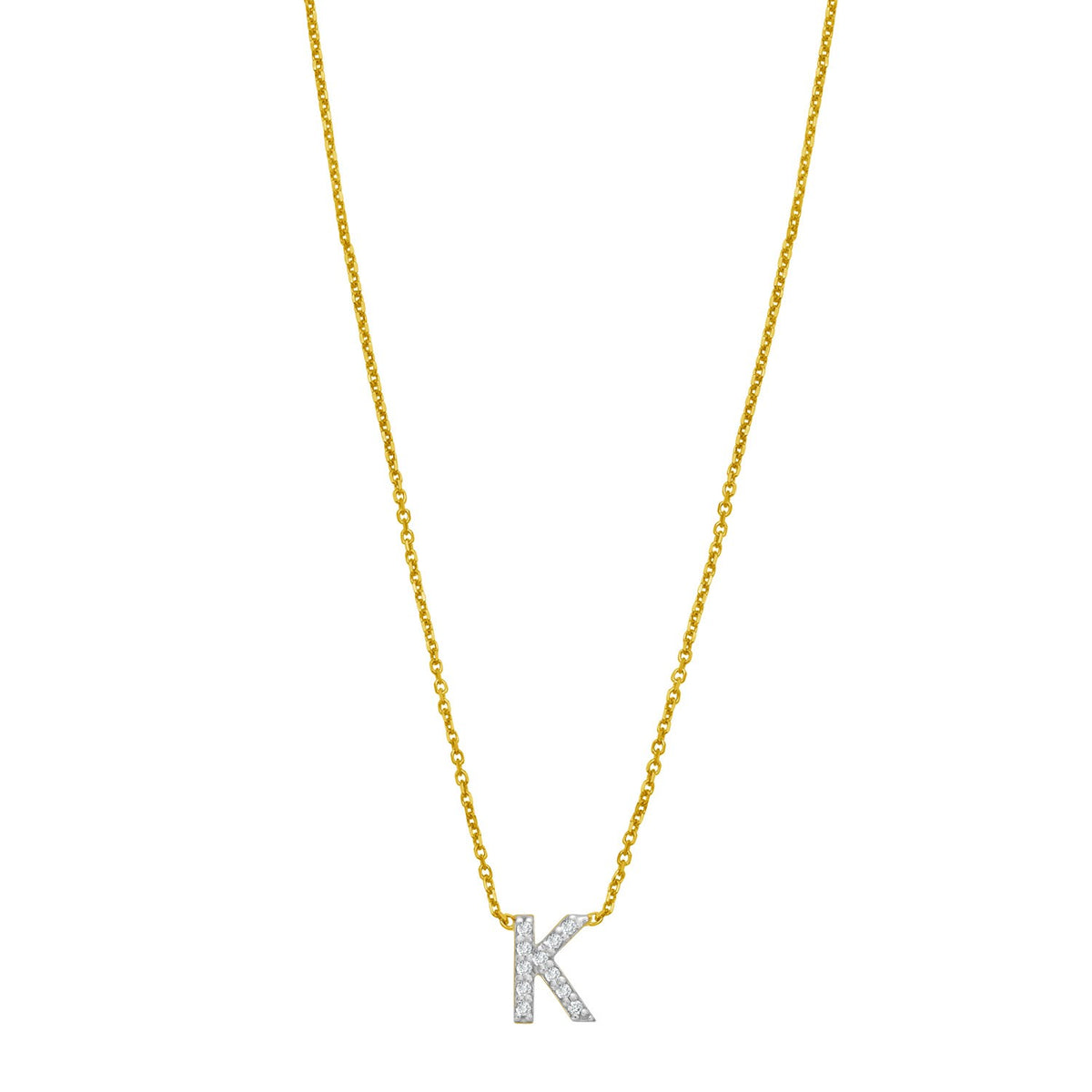 14K Yellow Gold Mini Diamond K Initial Pendant Necklace Alba Luxe