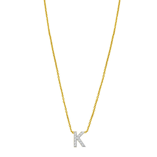 14K Yellow Gold Mini Diamond K Initial Pendant Necklace Alba Luxe
