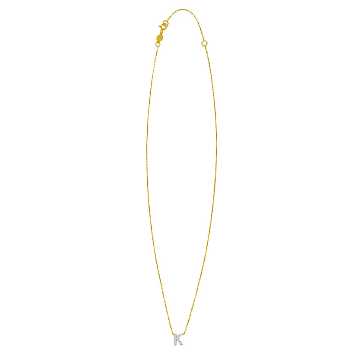 14K Yellow Gold Mini Diamond K Initial Pendant Necklace Alba Luxe