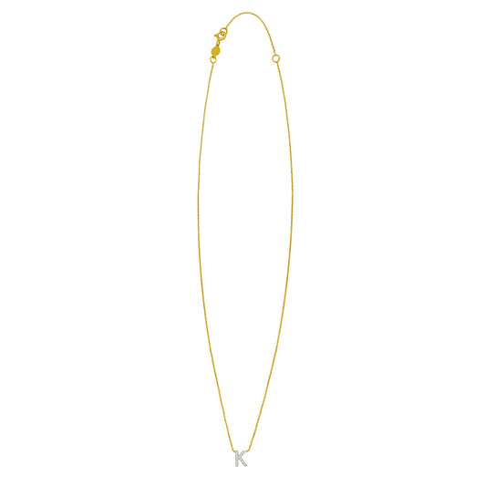 14K Yellow Gold Mini Diamond K Initial Pendant Necklace Alba Luxe