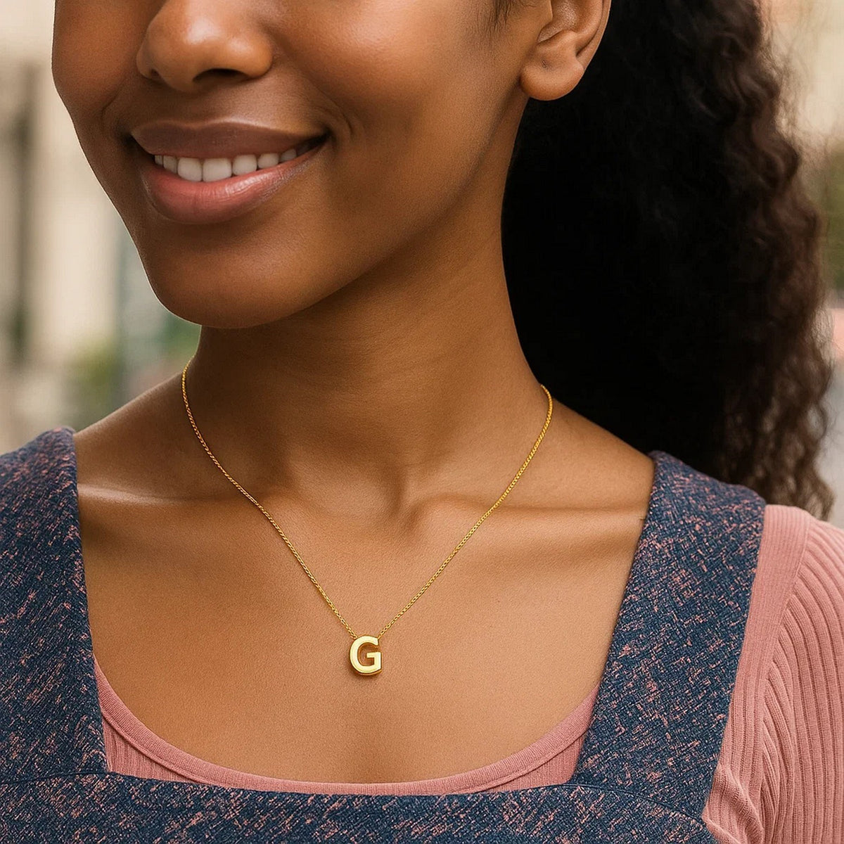 14K Yellow Gold Yours Truly Block Letter Initial G Necklace RCJ