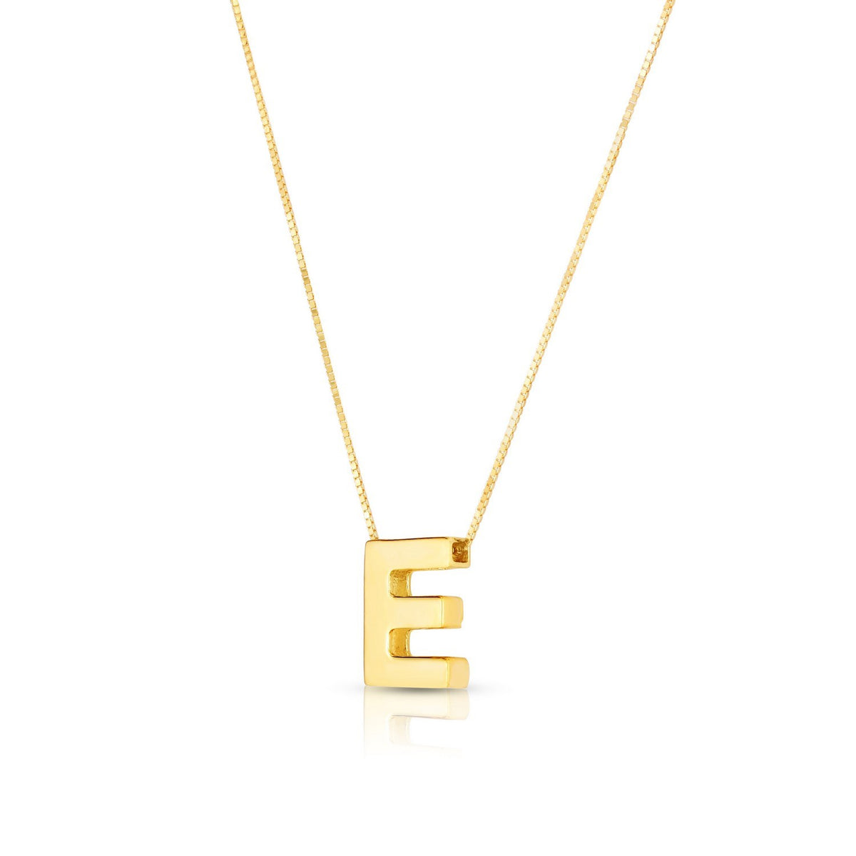 14K Yellow Gold Yours Truly Block Letter Initial E Necklace Alba Luxe