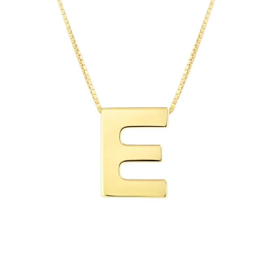 14K Yellow Gold Yours Truly Block Letter Initial E Necklace Alba Luxe