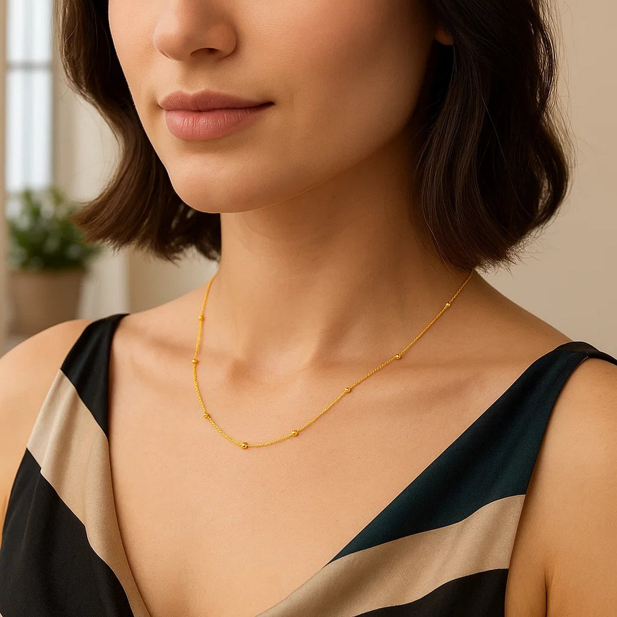 Bead Links Saturn Chain in 14k Yellow Gold (1.80 mm) Alba Luxe