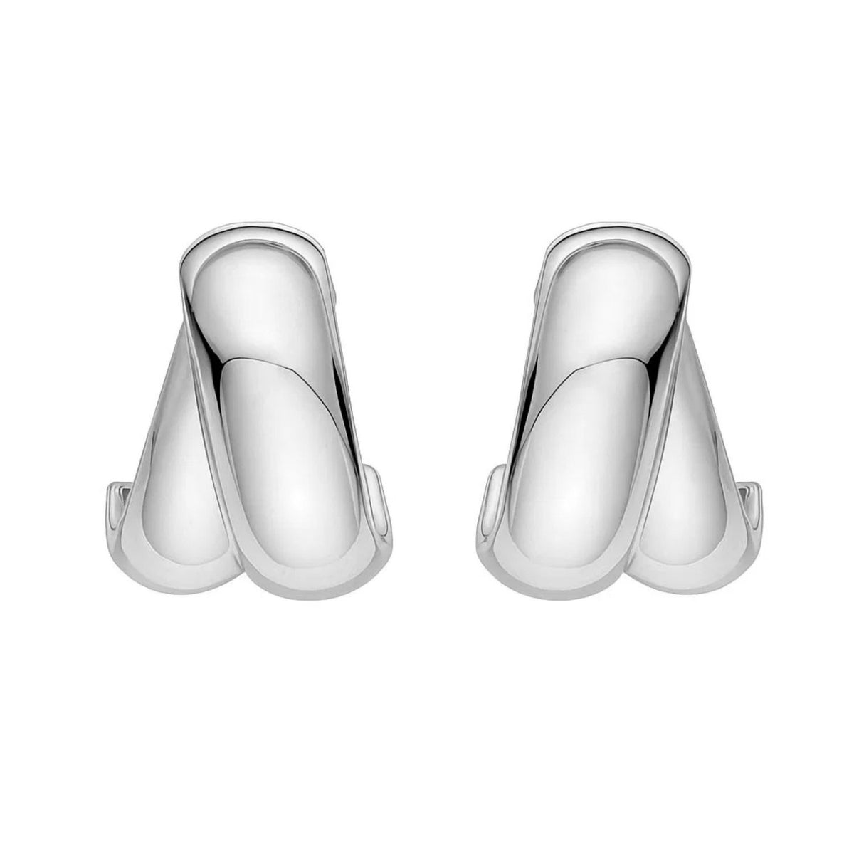Sterling Silver Puffed Double Row Crossover C Hoop Earrings RCJ