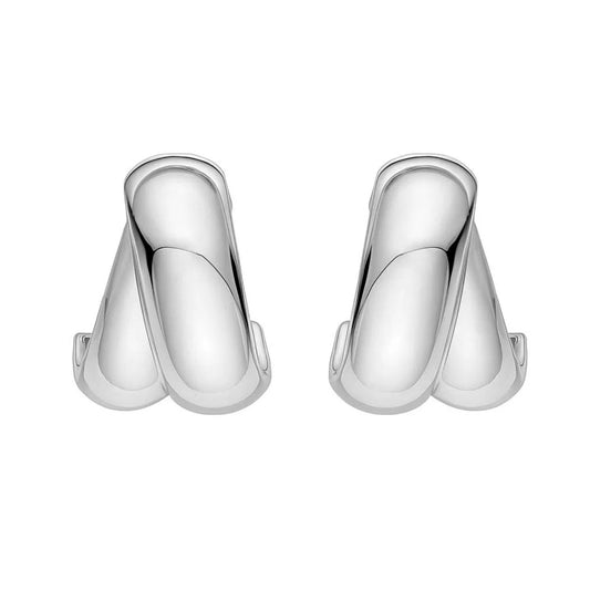 Sterling Silver Puffed Double Row Crossover C Hoop Earrings RCJ